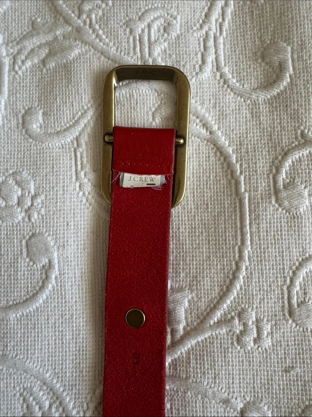 J. Crew Red Genuine Italian Leather Belt with Brass-Tone Rectangular Buckle - Picture 3 of 6